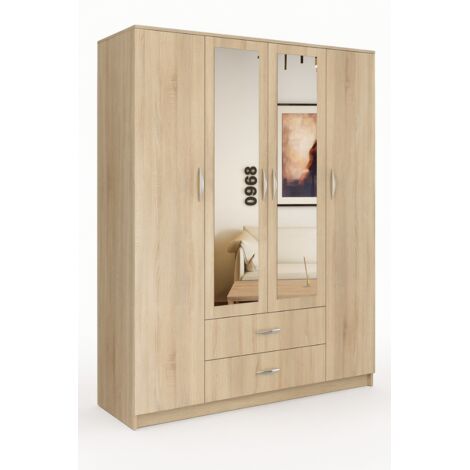 Kleiderschrank Garderobe Mehrzweckschrank Mit Spiegel Weiss 205 x 160 x 52 cm