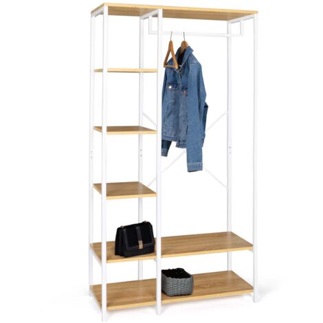 Kleiderschrank Garderobe Regale B. 90 cm DETROIT Industriedesign Holz und Metall weiß