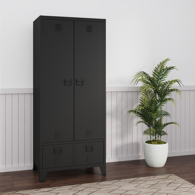 Kleiderschrank Hankasalmi Mit 2 Schubladen 180x90x40 Cm Schwarz [en.casa]