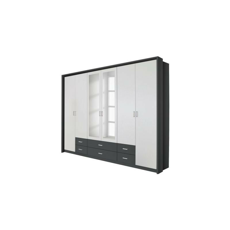 Kleiderschrank Ina Grau - Weiß 6 Türen inkl. Passepartout B 275 cm - H 212 cm