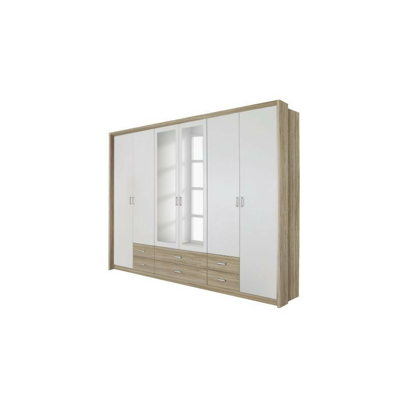 Kleiderschrank Ina Hellbraun - Weiß 6 Türen inkl. Passepartout B 275 cm - H 212 cm