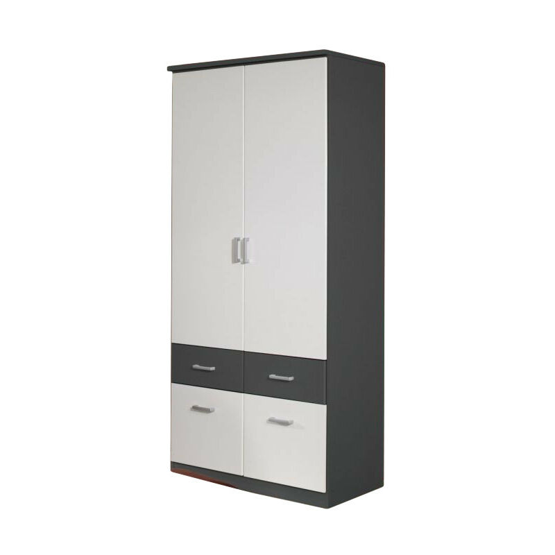 Kleiderschrank Joris weiß-grau metallic 2 Türen 4 Schubladen B 91 cm - H 199 cm - T 56 cm