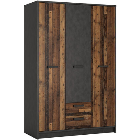Kleiderschrank Jugendzimmer 3-türig NELSON-129 in grau mit Holz Nb., B/H/T ca. 128/196/60 cm