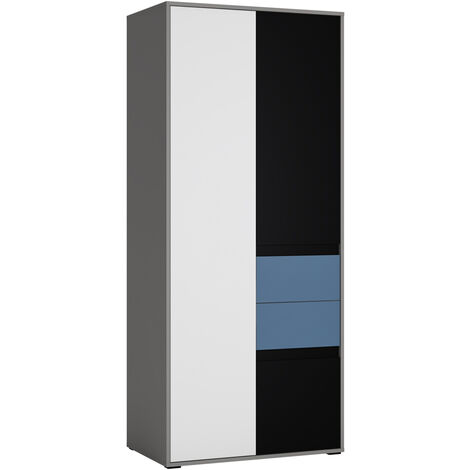 Kleiderschrank Jugendzimmer LIIVA-129 in grau mit schwarz, weiß, blau, B/H/T: ca. 83,7/197/54 cm