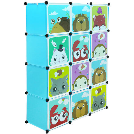Kleiderschrank Kinder Steckregal mit Tiermotiven Kunststoff Stecksystem Blau