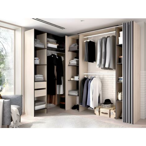Kleiderschrank Kleiderschranksystem - B. 164/234 cm - Eichefarben & Anthrazit - DORIAN - Anthrazitgrau