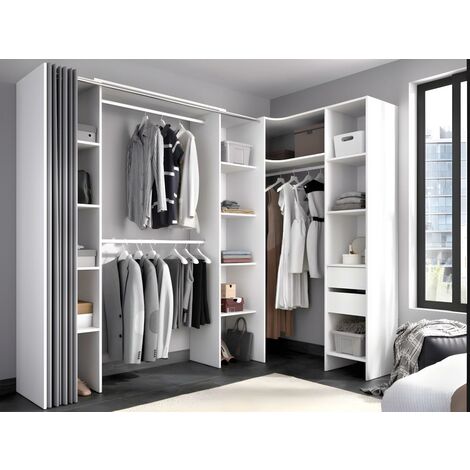 Kleiderschrank Kleiderschranksystem - B. 164/234 cm - Weiß & Grau - DORIAN - Weiß