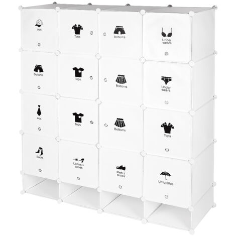 Kleiderschrank Kunststoff Steck-kleiderschrank Portable Garderobe Schrank DIY Garderobe Schuhregal 16 Würfel