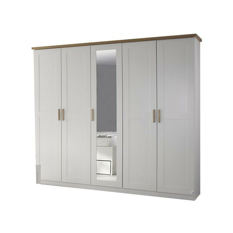 Kleiderschrank Lara weiß - braun 5 Türen B 231 cm - H 213 cm