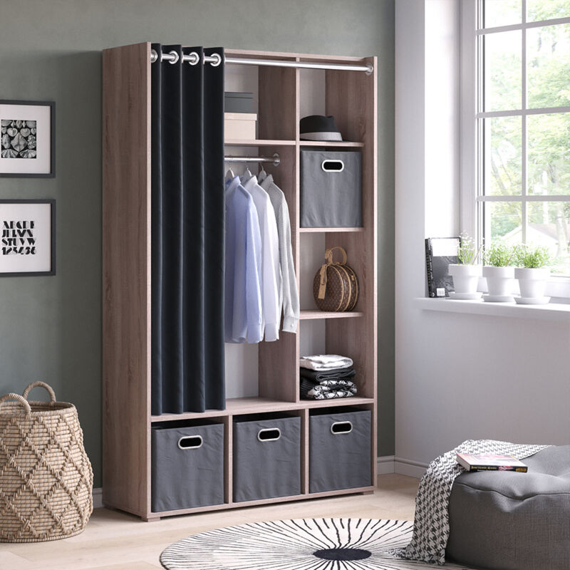 Kleiderschrank Luigi, Sonoma, 105.8 X 178.1 Cm Mit Vorhang-kleiderstange Vicco