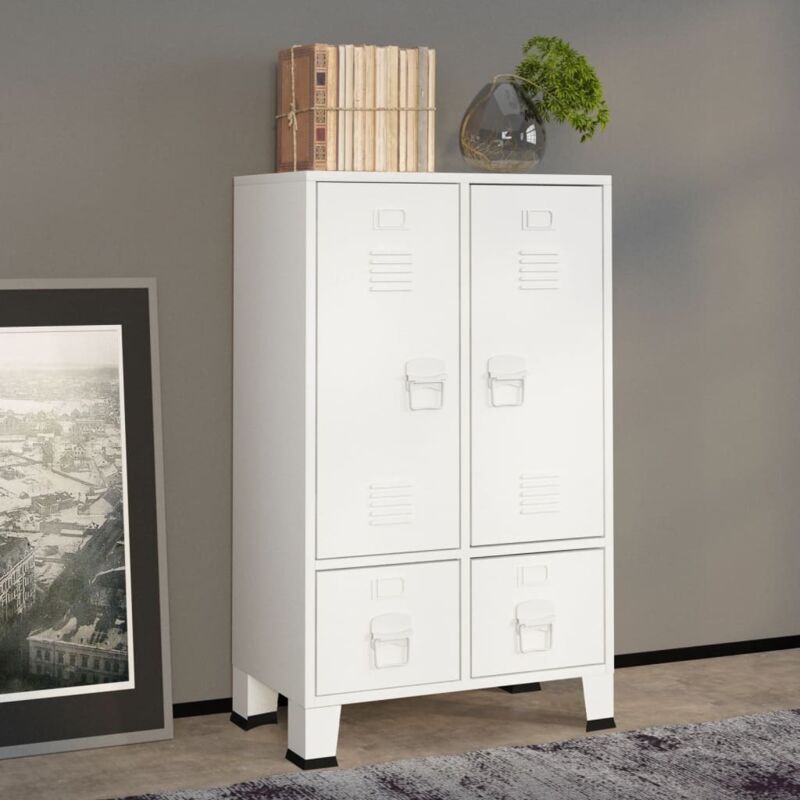 Vidaxl Kleiderschrank Industrie-stil Weiß 67x35x107 Cm Stahl