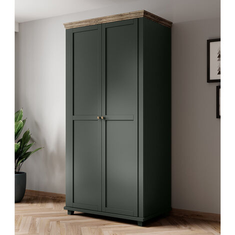 Kleiderschrank mit 2 Türen EPSOM-83 in grün mit Lefkas Eiche Nb., B/H/T: ca. 108/216/62 cm