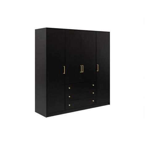 VENTE-UNIQUE Kleiderschrank mit 4 Türen & 3 Schubladen - 196 cm - Schwarz - LIZANDRO