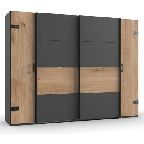 Kleiderschrank mit Drehtüren und Schwebetüren Eiche mit graphit SUNDERLAND-43