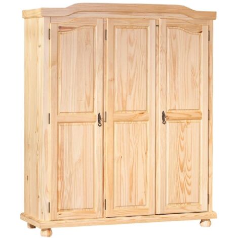Kleiderschrank mit drei Flügeltüren in Kiefer massiv, Farbe Eiche, 150 x 180 x 56 cm.