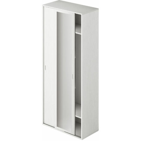Kleiderschrank mit Schiebetüren und Kleiderstange, Weiß, H212x90x43cm