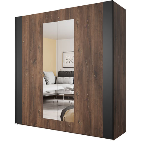 Kleiderschrank mit Schließdämpfung SOLMS-83 in Flagstaf Eiche dunkel Nb. und kupferrot, kombiniert mit schwarz, B/H/T: ca. 200/213/64 cm