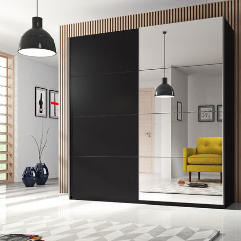 Kleiderschrank mit Schwebetüren BIRMINGHAM-83 in schwarz, B/H/T: ca. 180/210/61 cm