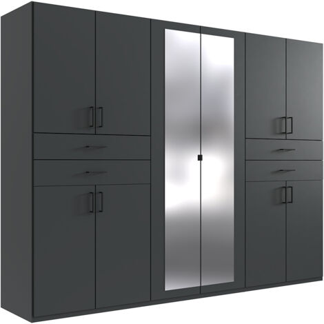Kleiderschrank mit Spiegel, 270 cm breit modern in graphit TREVISO-43