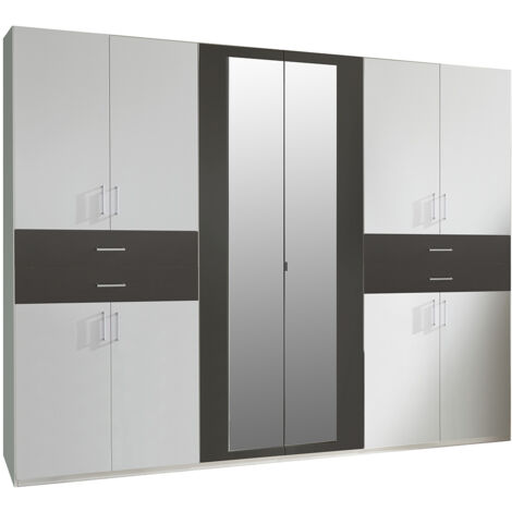 Kleiderschrank mit Spiegel, 270 cm breit modern in weiß mit graphit TREVISO-43