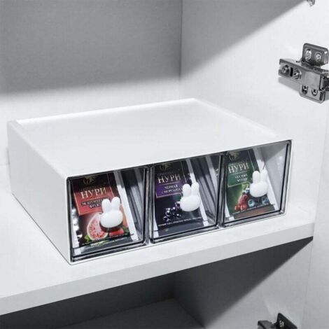 Kleiderschrank-Organizer, Teebox mit 3 Schubladen, Küchenaufbewahrungsbox für Teebeutel, Kaffeebeutel usw. Aufbewahrungsregal für Küche/Badezimmer/Ankleidezimmer/Büro usw. (Weiß)
