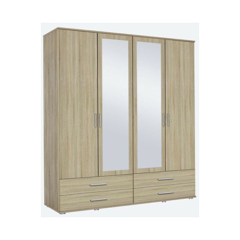 Kindermoebel-24shop - Kleiderschrank Rasa braun 4-trg (2 Spiegeltüren) + 4 Schubladen B 168 cm H 188 cm T 52 cm