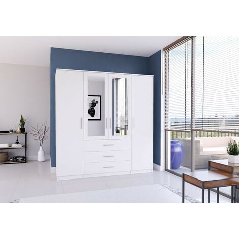 IDŹCZAK-MEBLE Kleiderschrank Schrank Garderobe Spiegel Szantal 4D (Weiß/Weiß) + Spiegel