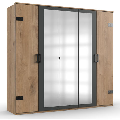 Kleiderschrank Spiegeltüren Eiche mit graphit Industrial SUNDERLAND-43