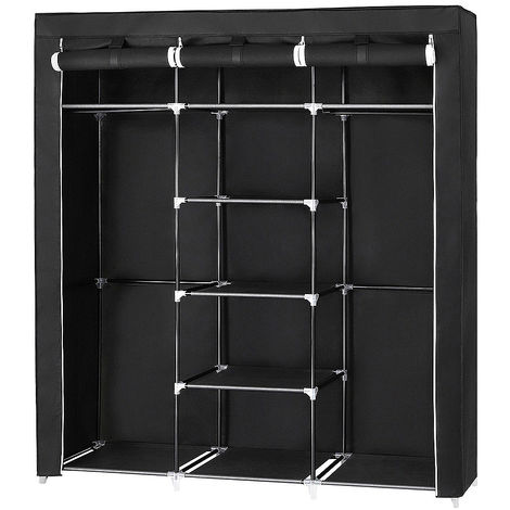 WYCTIN Kleiderschrank Stoffschrank Faltschrank Wäscheschrank Garderobe mit Kleiderstange Vlies Gewebe Schwarz 17515045cm