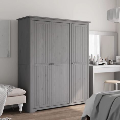 Kleiderschrank，Aufbewahrungsschrank，Garderobe BODO Grau 151,5x52x176,5 cm Massivholz Kiefer NCEBE886621 BonneVie