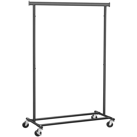 Schwerlast-Kleiderständer, Garderobenständer auf Rollen, bis 90 kg belastbar, mit ausziehbarer Kleiderstange, zusammenklappbares Unterteil, Ablage für Boxen, schwarz HSR13BKV1 - Black