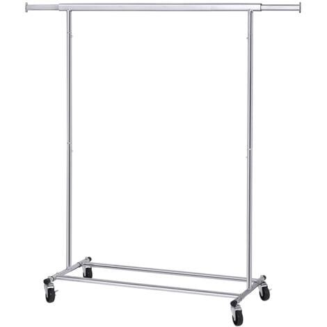 Schwerlast Metall Kleiderständer bis 90 kg belastbar mit Rollen Garderobenständer klappbar, Länge: 92-132 cm, Chrom, Industrie HSR13S