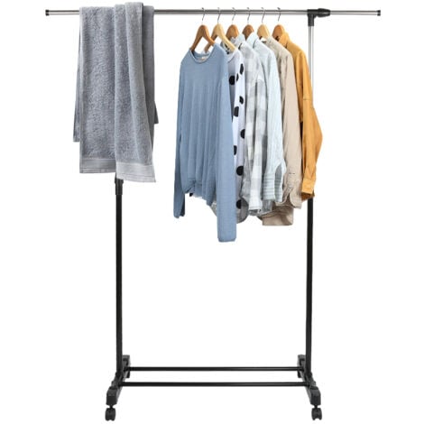AQRAU Kleiderständer, Kleiderstange, Garderobenständer Kleiderständer mit Rollen, Ausziehbare Stange für schwere Lasten, Verstellbare Höhe und Breite Für Schlafzimmer, Ankleidezimmer, Schwarz