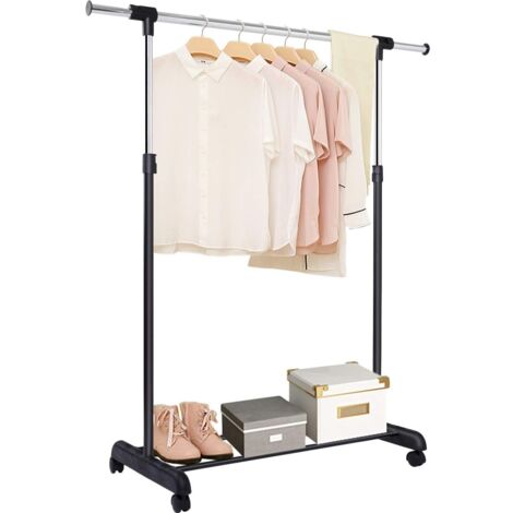 COSTWAY Kleiderstaender Kleiderstange mit Ablage Garderobenstaender auf Rollen Waeschestaender Garderobenwagen Kleiderwagen Rollgarderobe rollbar ausziehbar hoehenverstellbar