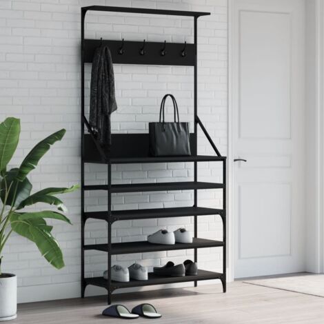 Kleiderständer und Schuhregal schwarz 90x34x184 cm