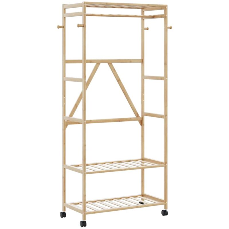 Vidaxl - Kleiderständer Mit Ablagen Und Rollen 90x40x179, 5 Cm Bambus