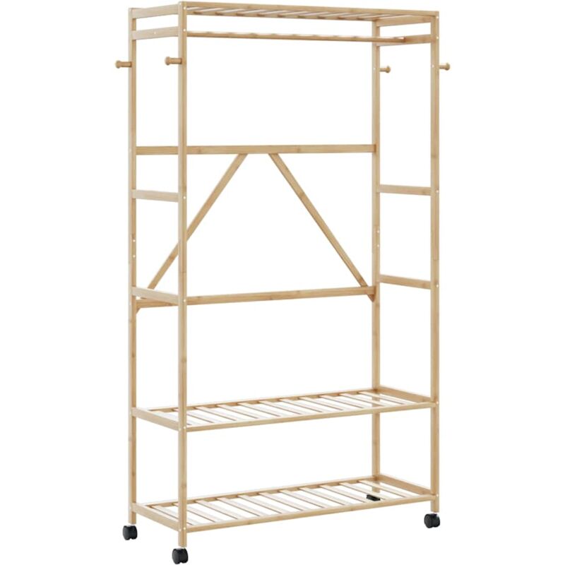 Vidaxl - Kleiderständer Mit Ablagen Und Rollen 110x40x180 Cm Bambus