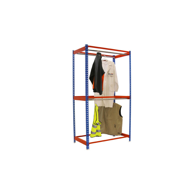 Étagère à vêtements en métal double HxLxP 200x120x75cm Bleu/Orange Portant à vêtements, armoire, portant à vêtements, porte-tringles