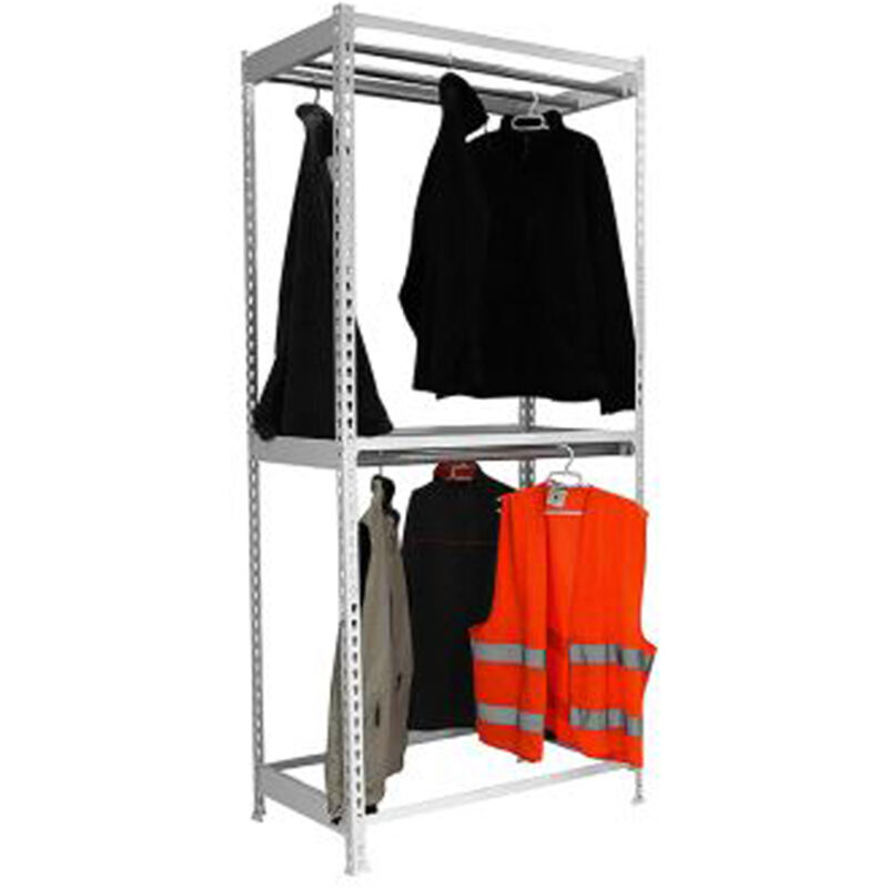 Tagère à vêtements en métal double HxLxP 200x120x75cm Gris Portant à vêtements, armoire, portant à vêtements, porte-tringles