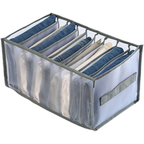 Kleidertrenner mit 7/9 Fächern und Hüllen – Tragbarer grauer Nylon-Schubladen-/Kleiderschrank-Organizer