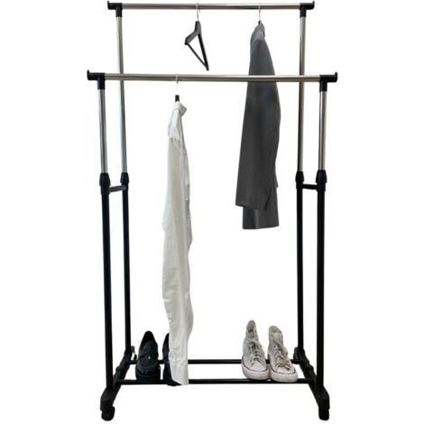 Kleiderwagen 75x155x43cm 2-fach Kleiderstange Garderobenständer Stange mit Rollen neu