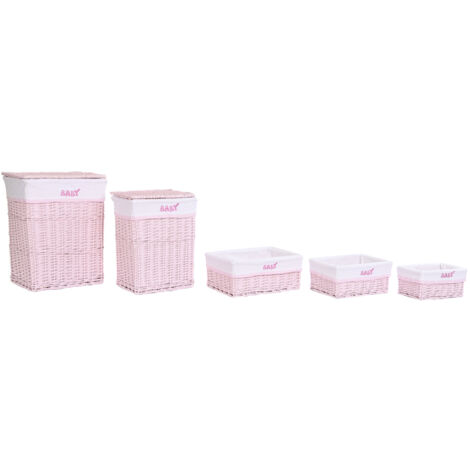 Kleidungskorb Set 5 Polyester Wicker 44x34x56 Pink Polyester Weiden Multikolor -Farbmaterial Körbe und Kisten Details