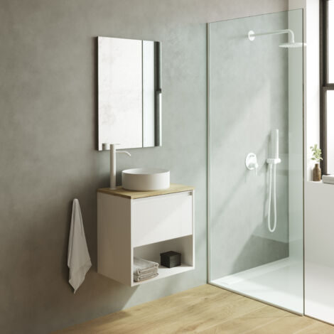KLEIN 50cm Meuble et vasque avec un tiroir et un niche, Blanc Brillant.