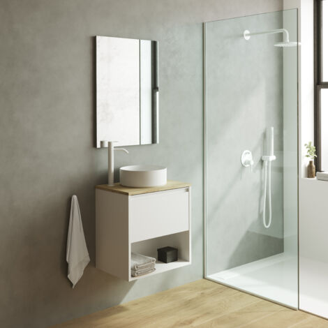 KLEIN 50cm Meuble et vasque avec un tiroir et un niche, Blanc Mat.