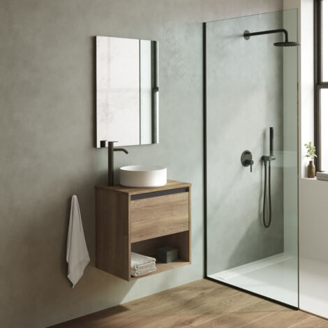 KLEIN 50cm Meuble et vasque avec un tiroir et un niche, Chêne Vulcano.