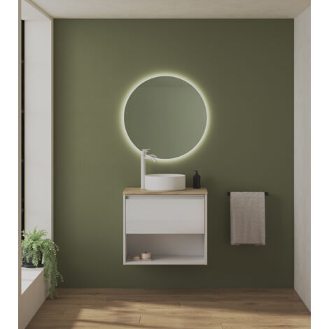 KLEIN 60cm Meuble et vasque avec un tiroir et un niche, Blanc Brillant.