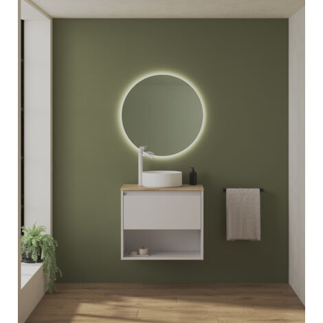 KLEIN 60cm Meuble et vasque avec un tiroir et un niche, Blanc Mat.