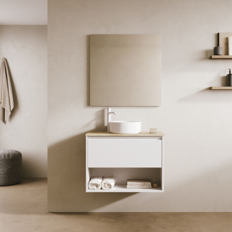 KLEIN 70cm Meuble et vasque avec un tiroir et un niche, Blanc Mat.