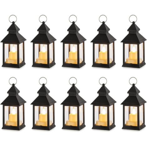Klein Laterne Halloween Deko: 10 Stück Flackernde LED Teelicht Kerzen Mini Laternen Set Schwarz Hängend Draußen Innen mit Marokkanische Garten Weihnachten Tisch Wohnzimmer Außen Ramadan