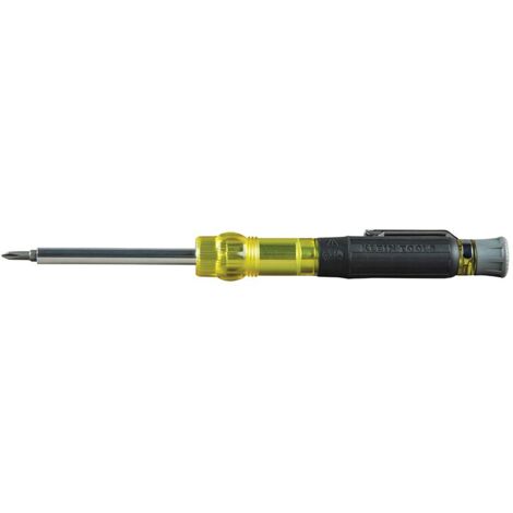 Klein Tools 32613 Cacciavite di precisione, HVAC 3 in 1 Cacciavite tascabile con punta Schrader, giallo/nero